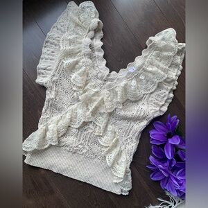 Zara Crochet Knit Lace Ruffled Pointelle Top